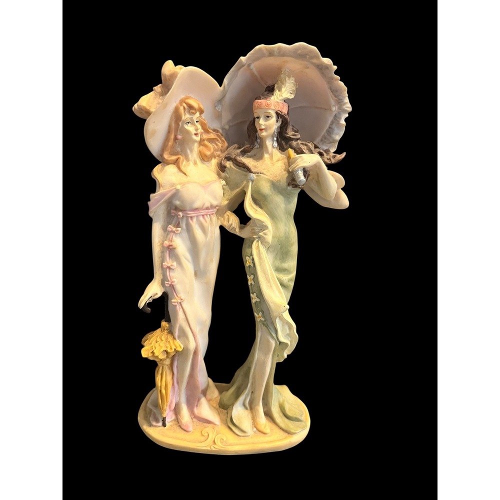Mirella Collection Victorian Style Resin Figurine Two Women Parasol Pastel